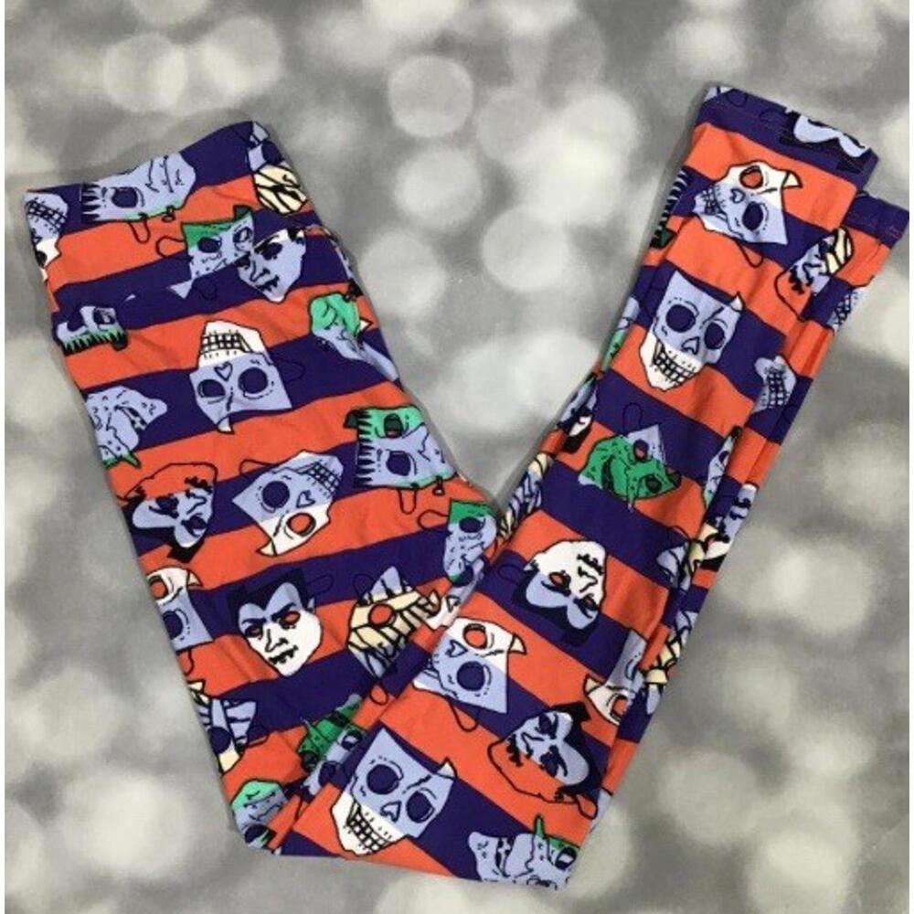 New Lularoe TC Size 12-18. Orange Purple Halloween 🎃 Stripped Mask Leggings